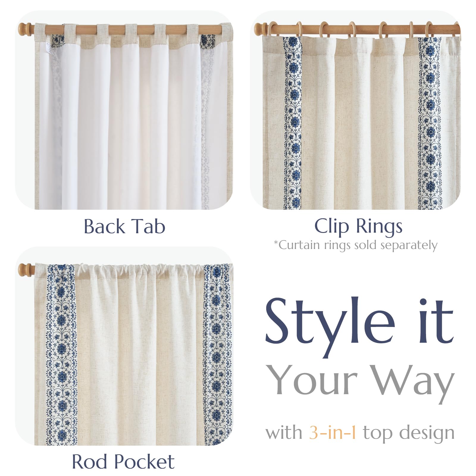 Amazon.com: jinchan Floral Linen Curtains with Lining Back Tab